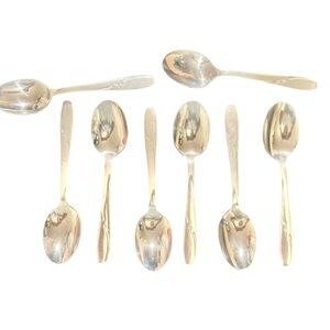Eight ATOMIC STAR Vintage Wallace Serving Soup Spoons 1950’s